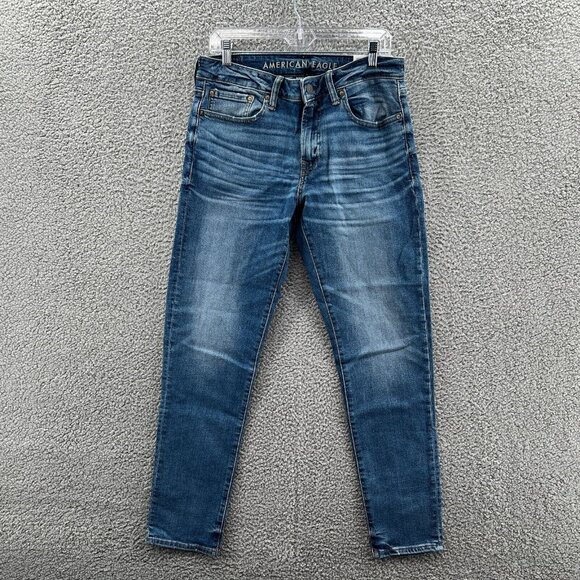 New American Eagle Jeans Mens 31 X 30 Skinny Air Flex Stretch Denim Whiskered